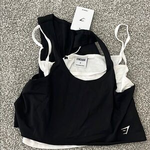 Gymshark Black and White Sports layered lifting 2 in 1 crop tank nwt